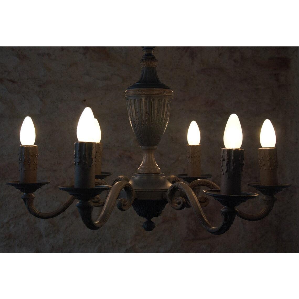 Grand lustre baroque en bronze patiné gris gustavien et taupe. Pièce unique. - Letempsdesbelleschoses