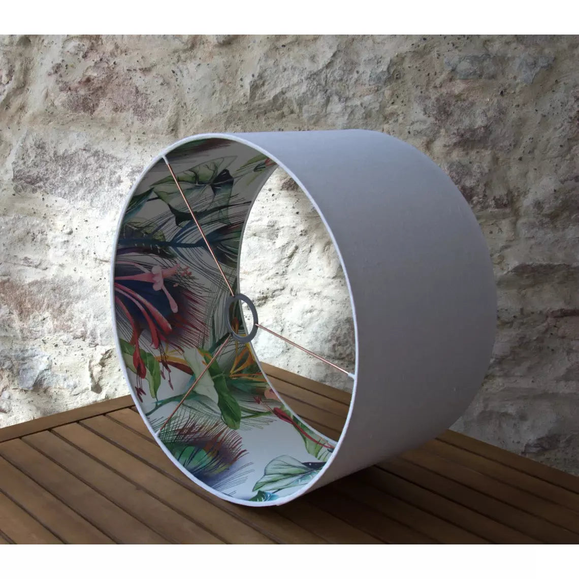 Abat-jour tambour double face, métis blanc ancien, papier peint intissé papier peint botanique contemporain fleuri. - Letempsdesbelleschoses