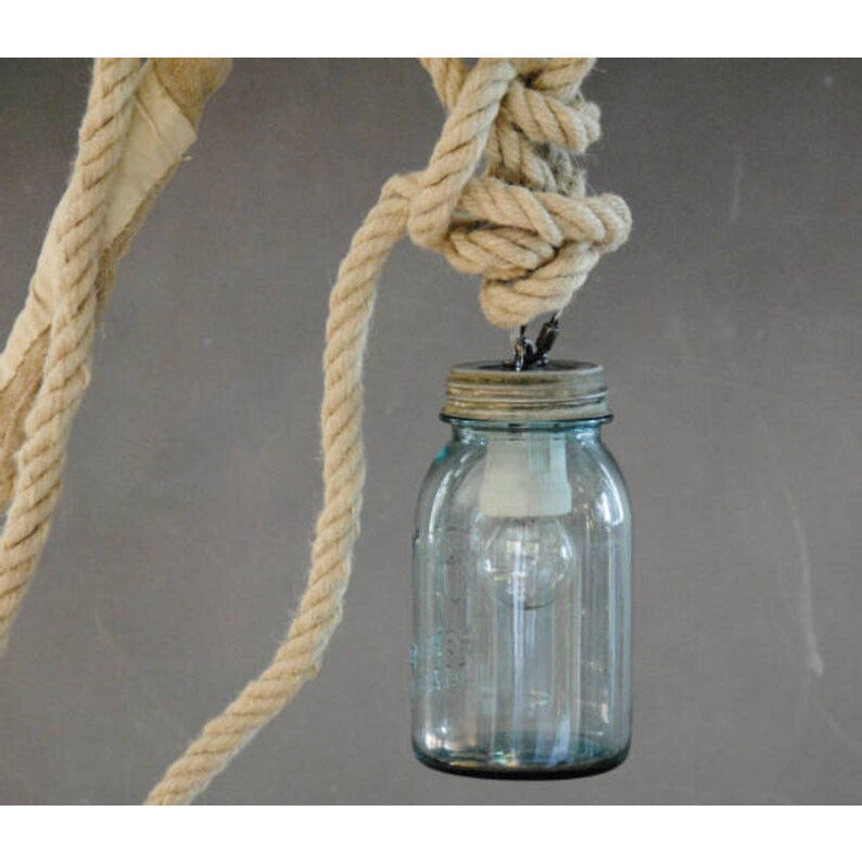 Suspension poulie et bocal Mason Jar vintage . Pièce unique.