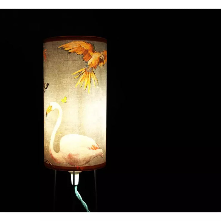 Petite lampe à poser sur trépied en métal , abat-jour papier peint chinoiserie fleurs et oiseaux. Pièce unique. - Letempsdesbelleschoses